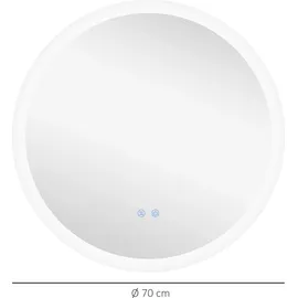 kleankin Badspiegel mit Beleuchtung Ø70 cm Runder led Spiegel Wandspiegel mit Touchschalter, Memory-Funktion Lichtspiegel mit 3 Lichtfarben, IP44