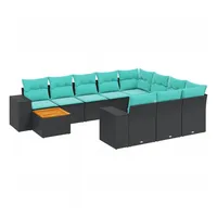vidaXL 11-teiliges Gartensofa-Set mit Kissen, schwarzes Polyrattan - Schwarz
