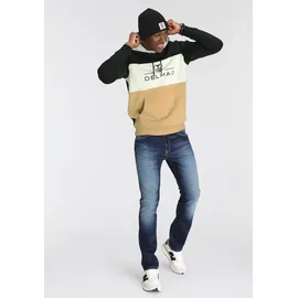 delmao Kapuzensweatshirt Langarm, lockere Passform, Colourblocking-Optik, mit Kapuze Gr. M (48/50), schwarz-sand, , 47761127-M