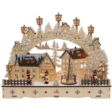 Dekohelden24 LED Holz Schwibbogen mit bewegtem Weihnachtsbaum, Motiv: Laternenkinder, L/B/H ca. 45 x 12 x 35 cm, für Batterie- oder Adapterbetrieb.