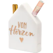 SHEEPWORLD GRUSS & CO 49930 Porzellan-Haus für Geldgeschenk Von Herzen, Höhe 6,5 cm