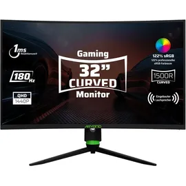 aryond A32 V2 Curved Gaming Monitor, 32 Zoll(80cm), 180Hz, 1500R, QHD (2560x1440), 1ms, HDR, FreeSync&G-Sync, 122% SRGB, Eye Care, Eingebauter Lautsprecher, HDMI, Display Port, Höhenverstellbar