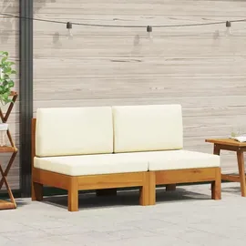 vidaXL Mittelsofas 2-tlg. mit cremeweißen Kissen massivholz akazie
