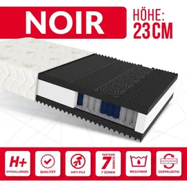 Fdm Matratze NOIR 100x200 cm Taschenfederkern HR-Schaum Höhe ca. 23 cm H3 H4 Aloe Vera Premium Bezug