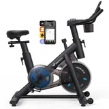 Merach Heimtrainer Fahrrad, Leises Hometrainer Fahrrad mit Verbessertem LCD-Monitor, Spinning Bike Indoor mit Verstellbarem Widerstand für Kardio-Training zu Hause, Mit Eigener App, Bis 136 KG