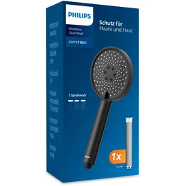 Philips Water Duschkopf mit Filter – Schutz für Haut & Haare, entfernt effektiv Chlor und große Partikel, 3 Sprühmodi, 1 Monat Filterkapazität, Schwarz