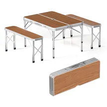 Wiltec Campingtisch Koffertisch Holzdesign Aluminium 90x66x70 cm