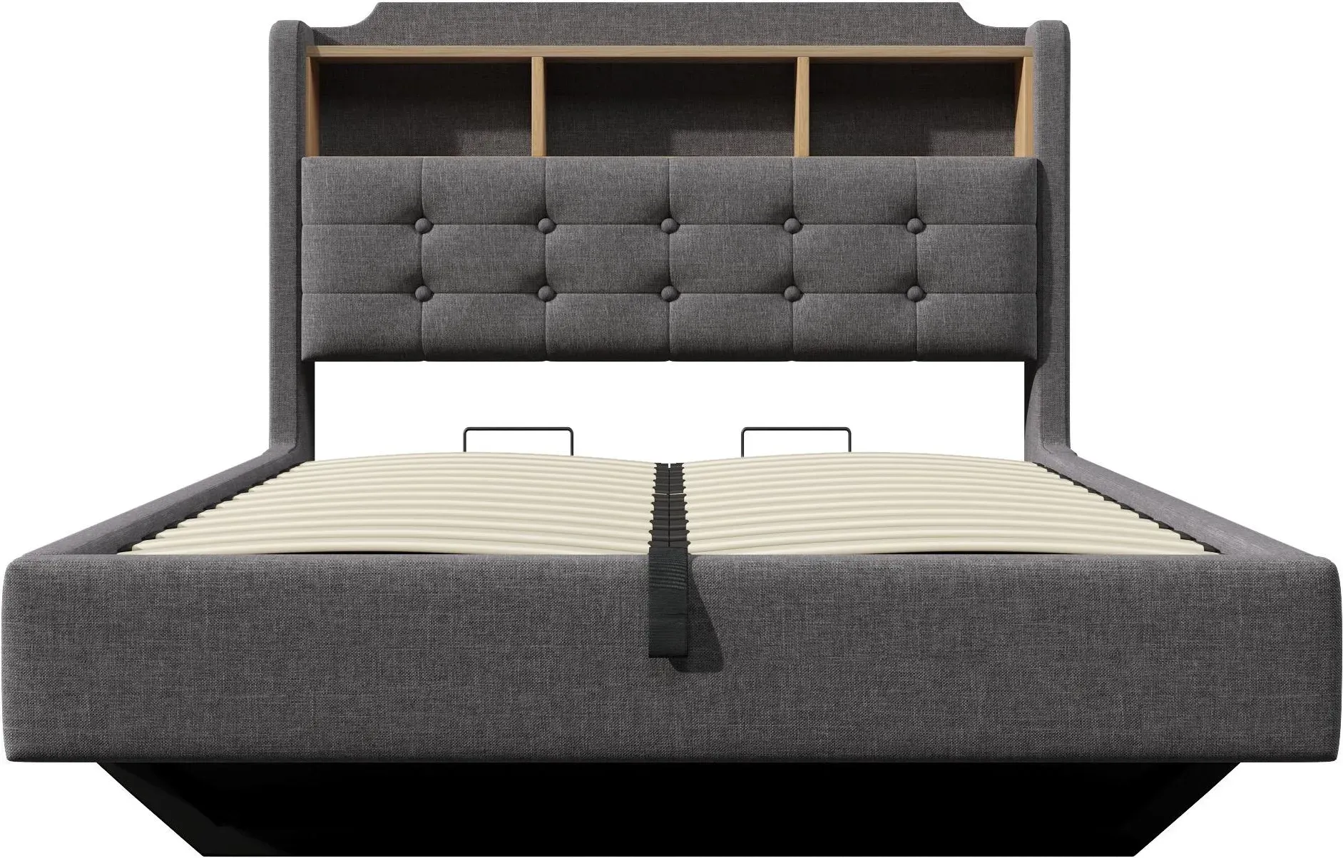 Polsterbett 140 × 200 cm, LED-Lichtleiste, schwebendes Design, ohne Matratze, 217x141x110 cm, Grau
