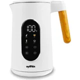 Grafner Wasserkocher Edelstahl Holzdekor mit Temperatureinstellung und Display weiß 2200 Watt 1,7L