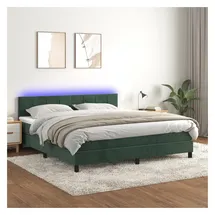 vidaXL Boxspringbett mit Matratze & LED Dunkelgrün 180x200 cm Samt