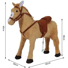 Homcom Reitpferd Spielpferd Plüschpferd Spielpferd für Kinder Stehpferd mit Sound Beige