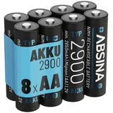 ABSINA Akku AA 2650 mAh, Mignon, R6, HR6, NiMH 8 Stück