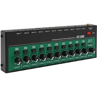 10 Kanal Audiomixer Mini Audiomixer Audiomixer 10 Kanal Kleinmischpult Stereo Audio Mixer rauscharm präzises Submixing Ein Ausgang Ideal für Mikrofone PC Gitarren Bass Bühne