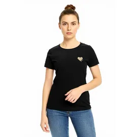 Only Kurzarmshirt "ONLKITA LIFE S/S TOP 2 PACK CS JRS", Damen, Gr. XS, schwarz (schwarz pack:cloud dancer, print gold glitter heart), Jersey, Obermaterial: 100% Baumwolle, bedruckt, regular fit normal, Rundhals, Shirts, Baumwolle, Glitzerdruck