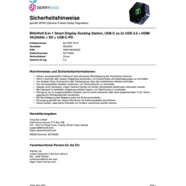 BLITZWOLF 8-in-1 Smart Display Docking Station, USB-C zu 2x USB 3.0 + HDMI 4K@60Hz + SD + USB-C PD