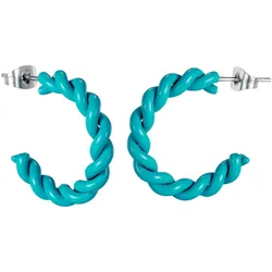 Paar Creolen FIRETTI "Schmuck Geschenk Edelstahl Ohrschmuck Ohrringe Twist Color", bunt (türkis, edelstahlfarben), Ohrringe, Damen, Edelstahl