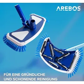 Arebos Poolbürste, Poolreiniger, Saugbürste, Teleskopstange, Poolsauger mit Schlauch, robuste Poolbürste mit seitlichen Borsten