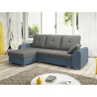 Fun Möbel Ecksofa Sofa DEKOS mit Schlaffunktion Hellblau / Grau Ottomane Links - Schwarz