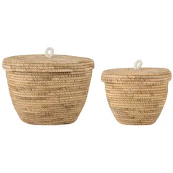 Bloomingville - Noi Korb mit Deckel, natur (2er-Set)