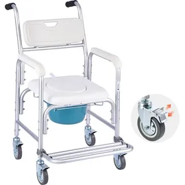 Vevor Nachttoilettenstuhl 159 kg belastbar, rollbare Toilettensitzerhöhung mit gepolsterter Sitzfläche/Rückenlehne/hochklappbarer Fußstütze, a...