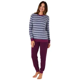 okeps gd Damen Frottee Pyjama lang, Schlafanzug mit Bündchen und modischen Ringeln - 59892, Farbe:lila, Größe2:44/46 - 44
