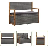 The Living Store Bank Mit Stauraum 115 Cm Poly Rattan Massivholz Akazie Grau - Außenbank - Gartenbank - Rattan Möbel - Gartenmöbeln - Stauraumbank