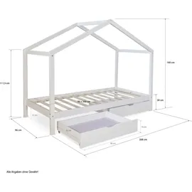 Homestyle4u 1923, Kinderbett Hausbett 90x200 Kinderhaus Holzbett Grau Bettkasten - Grau