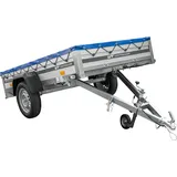 PKW-Anhänger mit ALU-Bordwänden 230x125 Garden Trailer 230 KIPP ALU mit blauer Flachplane und Flachplanenträger