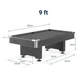 Automaten Hoffmann Billardtisch Club Pro III Dekor Grau, EuroSpeed, Grün, 9 ft (Spielfeld 254x127 cm)