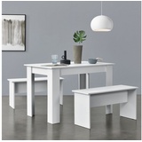 [en.casa]® [en.casa] Tisch- und Bank Set Hokksund 110x70 cm mit 2 Bänken Weiß