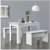 [en.casa]® [en.casa] Tisch- und Bank Set Hokksund 110x70 cm mit 2 Bänken Weiß