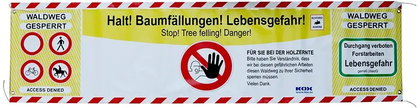KOX Warn-/Absperrbanner DE "Halt! Baumfällung! Lebensgefahr!"