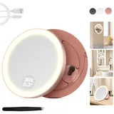MOMOKUBA Kosmetikspiegel mit Beleuchtung, 30-Fach Vergrößerungsspiegel mit Saugnapf, 3 Farben beleuchtbar und dimmbar, für Präzisionsmake-up, Wand- oder Tischspiegel für Badezimmer, Roségold