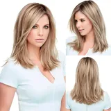 HAIRCUBE Lange Gerade Blond Perücken für Frauen Futura Synthetische Haarperücke mit Dunkel Verwurzelt Textur und Seidig