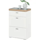 Set One by Musterring Highboard "Lancaster Dielen", weiß (weiß matt mit eiche artisan), B:60,7cm H:91cm T:36,9cm, SET ONE BY MUSTERRING, Sideboards, Highboard, inklusive LED-Beleuchtung, in 2 Farben erhältlich, B 61 x H 91 cm