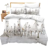 SJSXWQN Bettwäsche 200x200 WeißEs Pferd Bettwäsche-Set mit Reißverschluss Schließung für Erwachsene Kinder Weicher Atmungsaktive Mikrofaser Bettbezug + 2 Kopfkissenbezug 80x80 cm