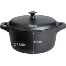 GAUMENKICK Gusstopf mit Deckel Feuertopf - Gusseisen- D: 20cm - mit 2 Henkeln - 2,7 Liter