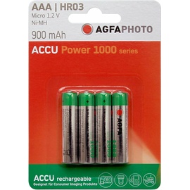 AgfaPhoto Akku NiMH Micro AAA, HR03 1.2V/900mAh Value Energy, Retail Blister (4-Pack)