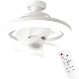 Leise E27 Deckenventilator mit Beleuchtung und fernbedienung Dimmbar 48W LED Küche Deckenlampe mit Ventilator Timer 360° Drehbar Deckenventilator mit Licht (Weiß)