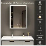 WDWRITTI Spiegelschrank LED Schwarz Alu-Schranktür Badezimmerspiegelschrank 50x70x13cm (Badschrank Schwarz mit Spiegel, 3Lichtmodi, Dimmbar, Memory, Anti-fog) Doppelseitiger Spiegel, Verstellbare Glasböden, mit Netzadapter, IP44