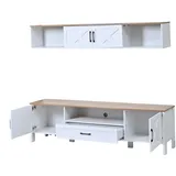 Okwish Wohnwand-Set MDF Weiß 180x40x50 cm, 2-teilig, TV-Schrank mit Hängevitrine, für Fernseher bis 80 Zoll