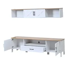 Okwish Wohnwand-Set MDF Weiß 180x40x50 cm, 2-teilig, TV-Schrank mit Hängevitrine, für Fernseher bis 80 Zoll