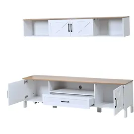 Okwish Wohnwand-Set MDF Weiß 180x40x50 cm, 2-teilig, TV-Schrank mit Hängevitrine, für Fernseher bis 80 Zoll
