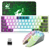 Kabellose Tastatur Und Maus Set - Weiß Gemischt Schwarz 2 in 1 USB Empfänger - Type C Wiederaufladbar Beleuchtet Tastatur - Ergonomie Atmende Licht