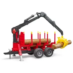 BRUDER Rückeanhänger mit Ladekran, 4 Baumstämmen und Holzgreifer