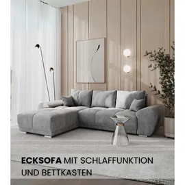 bromarkt Ecksofa NUBES Schlaffunktion Bettkasten L-Form 298x184x85cm Grau