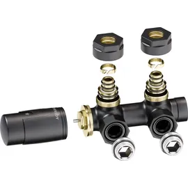 Aquabad® Multiblock Heizkörperthermostat Eckform 50mm Mittelanschluss Schwarzmatt
