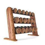 NOHRD DumbBells Hantelset, 18 Hanteln 5 - 25 kg inkl. Ablage, Nussbaum