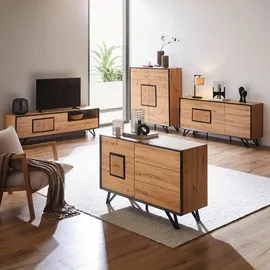 Highboard 116 x 131 x 40 cm Schwarz / Eiche