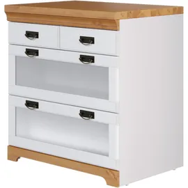 OTTO home Unterschrank OTTO HOME "Rügen", weiß (weiß, honig), B:80cm H:88cm T:60cm, Massivholz, Schränke, Unterschrank, Breite 80 cm, Kiefer massiv, Schubkästen mit Glaseinsatz